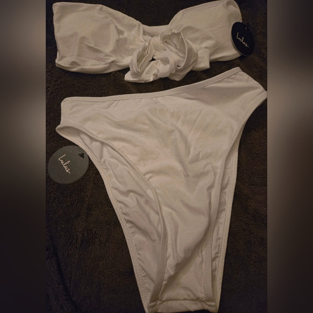 Lulu's Elegant White Bandeau Bikini Size XS